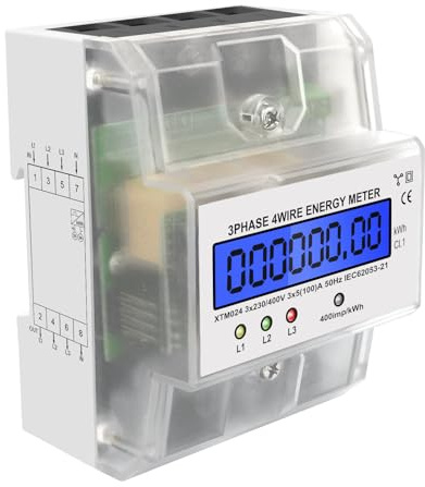 LCD Digitaler Stromzähler, Stromzähler 3-Phasen 4-Draht, Drehstromzähler 230 / 400V, Drehstromzähler Hutschiene