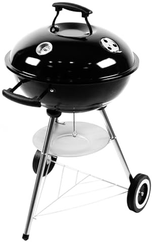KONO Kugelgrill Holzkohlegrill Picknickgrill Edelstahl Kleiner Grill mit Deckel Rädern Edelstahl-Griff Grillrost Thermometer Campinggrill Abnehmbare BBQ Grills für Garten Outdoor Party 47x49x80cm