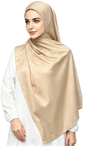 Lina & Lily Luxus-Satin Hijab Kopftuch Schal für Muslimische Frauen Extra Langer (Beige)