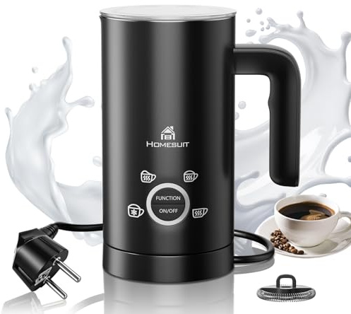 Homesuit Milchaufschäumer Elektrisch, 4in1 Automatischer Milchschäumer mit 300ml Großem Fassungsvermögen, 500W Edelstahl Milchaufschäumer Heiß und Kalt für Cappuccino, Latte Macchiato,Heiße Schokolade