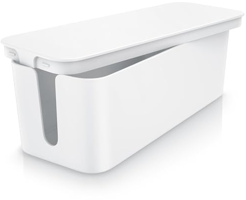 CSL - Kabelbox Groß 41cm - XXL Kabelmanagement Box - Box zum Kabel verstecken - Kabel Organisator - Schutz und Sicherheit - Anti Rutsch Boden - Weiß