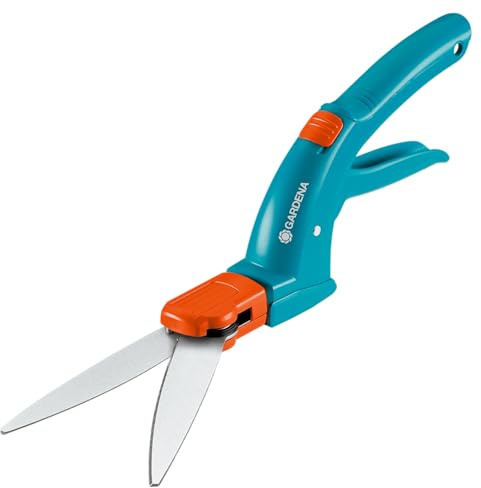 Gardena Classic Grasschere, drehbar: Mechanische Rasenkantenschere mit geradem Schliff, 360° drehbare Schneide, ergonomischer Griff, für Links- und Rechtshänder geeignet (8731-30) Blau, Orange