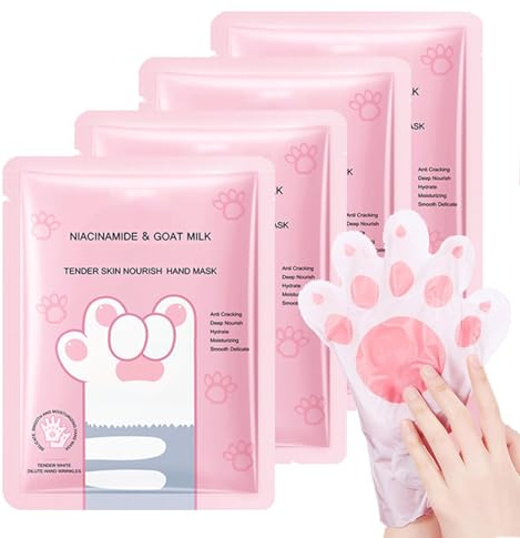 Handmaske 4 Paar Handpflege Handschuhe, Peeling-Handmasken Für Sehr Trockene Hände, Feuchtigkeitsspendende Hand Maske mit Niacinamid & Ziegenmilch, Exfoliating Gloves Hand Maske
