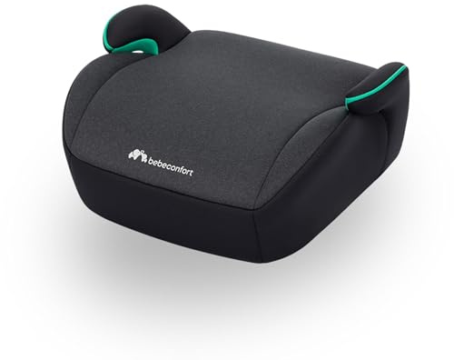 Bebeconfort Manga i-Safe, Kindersitzerhöhung, 6–12 Jahre, 128–150 cm, Folgekindersitz, Kompakt & Leicht (<1 kg), Einfache Gurtmontage, Gepolstert, Soft-Touch-Gewebe, Tinted Black