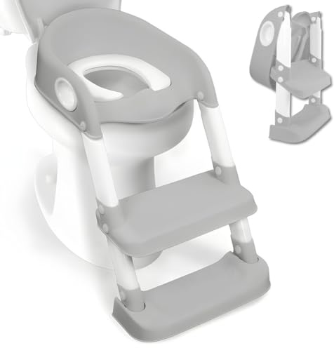 Mobiclinic® kids, Toilettensitz kinder, Modell lala, Europäische marke, Kindertoilettensitz mit treppe, Wc-sitz, Für von 1-8 jahren, Farbe: grau und weiß