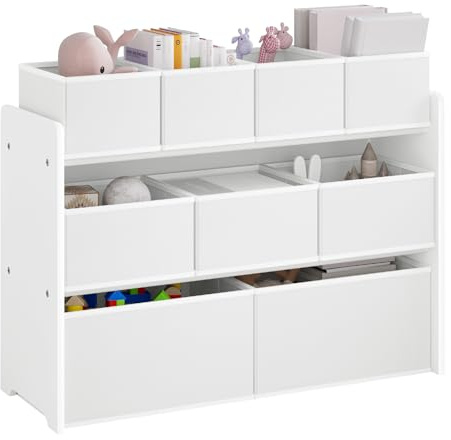 Lestarain Kinderregal mit 9 Aufbewahrungsboxen, Spielzeugregal, Regal Kinderzimmer Spielzimmer, Kinderregal, 92x60x30 cm, Weiß