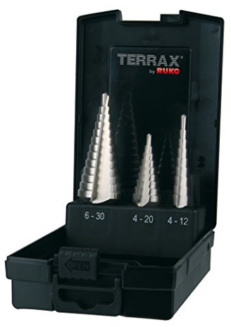 TERRAX by RUKO Stufenbohrer-Satz HSS, gerade Nut - 3 tlg. (Kassette Kunststoff) - A101126RO