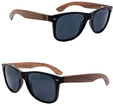 Holzwurm Sonnenbrille mit Holzbügeln aus Walnuss für Damen & Herren/Polarisierende Brillengläser mit UV400-Schutz/mit Brillenetui aus echtem Bambus