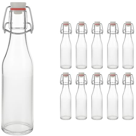 hocz 10x leere Bügelflaschen 330ml zum Befüllen Weiß - kleine Flaschen mit Bügelverschluss - 10er Bügel Glasflaschen Set für Bier, Saft, Getränke, Likör, Öl, Saucen - 10 Stück, 330 ml, Weiß