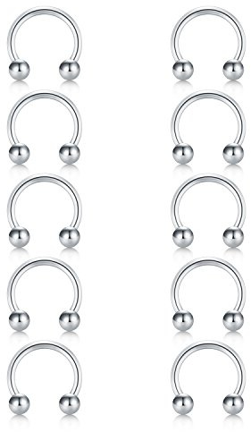 10er Nasenpiercing Lippenpiercing Hufeisen Ring Set Tragus Piercing Silber Chirurgenstahl 16G