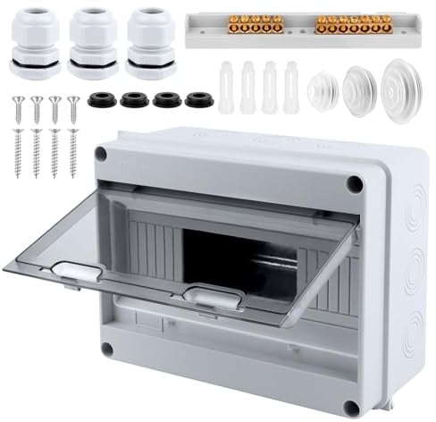 Elektrische Box für den Außenbereich IP65, wasserdichter Sicherungskasten mit Klemmleiste, ABS Steuergerät 12 Module Installation im Garten oder in anderen Bereichen