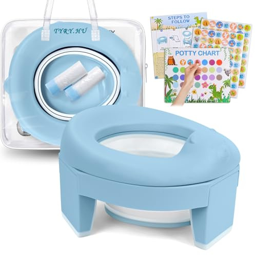 TYRY.HU Toilettensitz Kinder,Töpfchen Training Sitze,Reisetöpfchen 3-IN-1 Unterwegs Soft EVA Potty Seat Baby Faltbare Tragbar Anti-Rutsch-Design mit Einweg Töpfchen Einlagen(Blau)