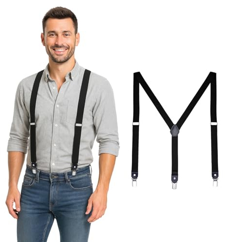 DonDon Hosenträger Herren schwarz schmal 2,5 cm - Extra starke Clips für Anzug - Hosenträger Herren extra stark - Ideal für Männer oder Damen Rockabilly Suspenders