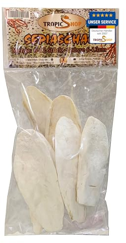 Tropic Shop, Sepia-Schalen-Pack, 6-12 Stück 100% Reine Sepiaschale, Gesundheitsfördernde Mineralien, Kalziumversorgung, Premium Pflege & Aufbau für Reptilien und Vögel