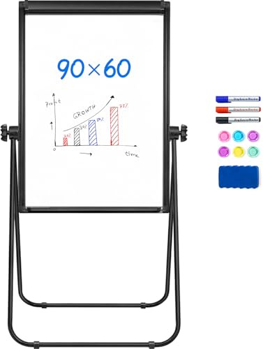maxtek Flipchart Whiteboard U-Ständer 90x60 cm, ​Doppelseitiges Magnetisches mit Aluminiumrahmen, Höhenverstellbar Mobile Whiteboards mit Ständer für Schule, Haus und Büro