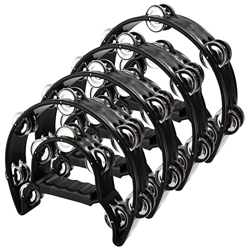 MIVIDE 4 Stück Tambourine Half Moon - Hand Tamburin - Mit 20 Glöckchen - Tamburin für Aldult Anfänger Student (Schwarz)