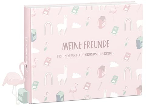 mintkind® „Meine Schulfreunde“ Freundebuch Schule Mädchen und Jungen Alpaka Design | Freundschaftsbuch Grundschule | Meine Freunde Buch Geschenk zur Einschulung | Schulfreundebuch zum Ausfüllen