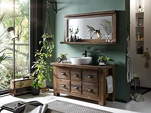 Woodkings Badset Cancun I 2-teilig mit Waschtisch 140cm und Spiegel I rustikales Holz für Badezimmer I Echtholz Waschtischunterschrank Badmöbel I Badmöbelset