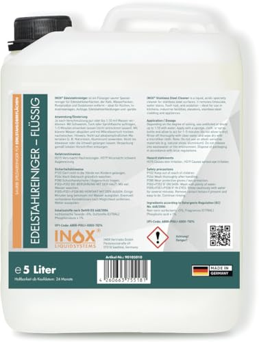 INOX® Edelstahlreiniger 5L – Edelstahl Reiniger & Politur für Küche, Spüle & Haushalt – Hochwirksame Edelstahlpflege für glänzende Oberflächen