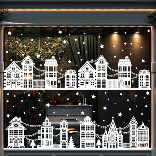 DTYDECLE 10 Blätte Weihnachten Fensteraufkleber, Fensterbilder Winter Haus Weihnachtsdeko Selbstklebend Weihnachtsfensterbilder für Xmas Winter Hause Weihnachtsdeko