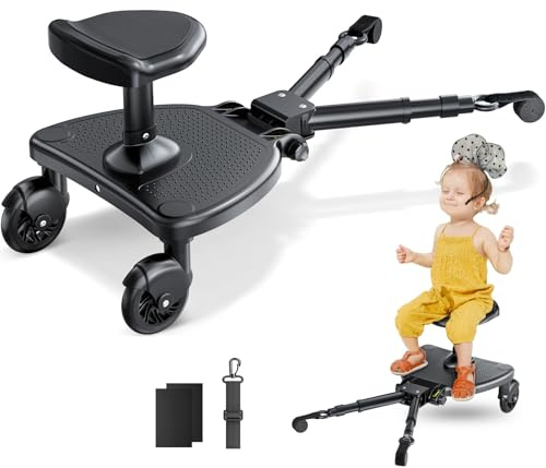 BugyKido Buggy Board mit Vergrößertem Sitz, Trittbrett für Kinderwagen Universal, Buggy Board für alle Kinderwagen, Kiddy Board für Kinder von 2 bis 6 Jahren, Belastbarkeit 25kg