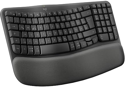 Logitech Wave Keys kabellose ergonomische Tastatur | Gepolsterte Handballenauflage, komfortables natürliches Tippen, Easy-Switch, Bluetooth, Logi Bolt, Multi-OS, Graphit