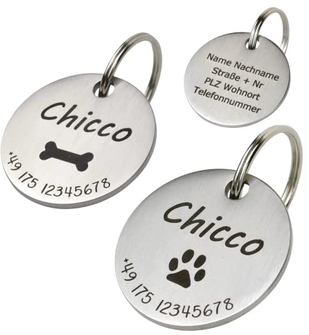 WIENS3D Hundemarke mit Gravur - Personalisiert Edelstahl - ⌀30mm | mit Name für Halsband - Dog Tag - Marke für Hunde mit Symbolauswahl - Tiermarke für Hunde, Katzen & Welpen