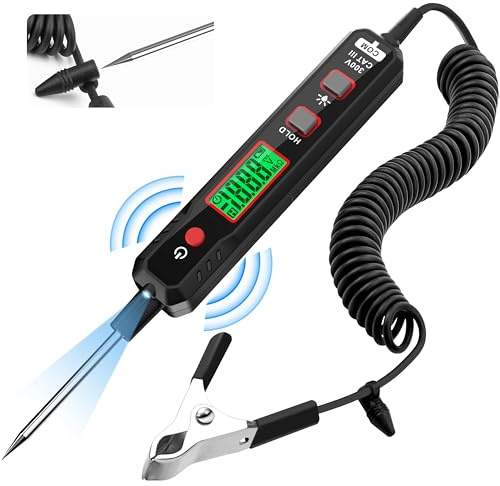 KAIWEETS Smart Auto Spannungsprüfer Stift, 0,8V-100V DC mit Hintergrundbeleuchtung, Digital prüflampe kfz mit Taschenlampe Maßnahmen Polarität Kontinuität, für Autobatterie