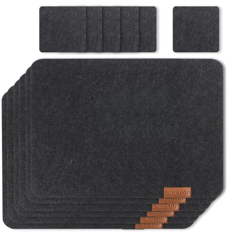 Tischsets Filz Platzsets Abwaschbar 40x32 cm Tischsets Abwischbar Platzset,6er Filzuntersetzer Platzdeckchen+6er Glas Untersetzer,Grau