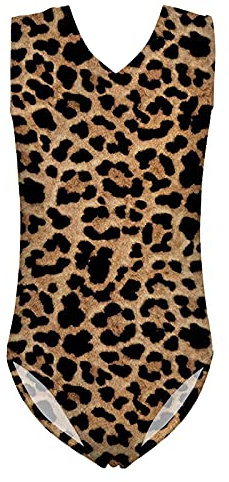 Jeiento Mädchen-Gymnastikanzug, einteilig, ärmellos, 3–14 Jahre, leopard, 11-12 Jahre