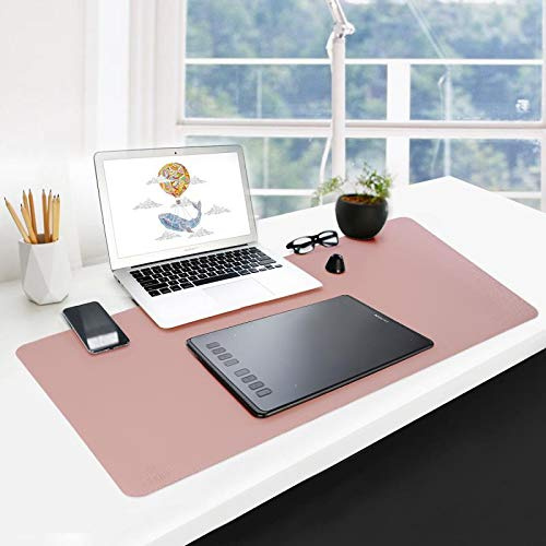 GUBEE PU-Leder Multifunktionsbüro-Schreibtischunterlage Mauspad,Wasserdichte rutschfeste Anti-Schmutz-Mausunterlage für Büro und Zuhause, Reisen-Large Size 900x400x2mm (Rosa+Silber)