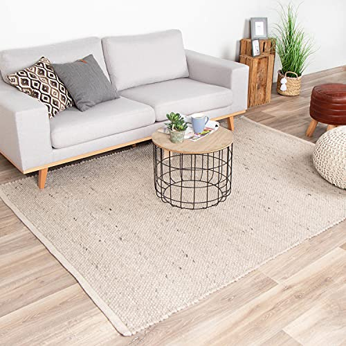 FRAAI | Home & Living Wollteppich - Feline Weiß 80x150 cm - Wolle - Flachgewebe - Einfarbig - Modern, Skandinavisch - Wohnzimmer, Esszimmer, Schlafzimmer