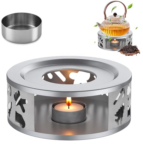 Stövchen aus Edelstahl mit Teelichthalter, Teewärmer für Teekannen & Kaffee | Rostfrei und Stabil, Kerzenbetrieben, Geschnitztes Design, Geeignet für Tee, Kaffee und Milch, Ideal für Zuhause und Camping