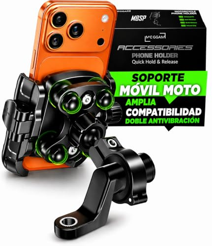 MOGGAM Handyhalterung Motorrad Antivibration CNC Aluminium Schnellverschluss Offenes Design Für Lenker 22-32mm & Rückspiegel 12-14mm Kompatibel Roller Fahrrad E-Scooter 360° Drehbar