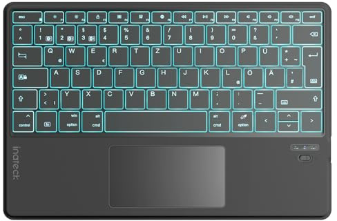Inateck ultradünne Tablet-Tastatur mit Touchpad, hinterleuchtet | AI-Funktion, 7 FarbigerBeleuchtung, kompatibel mit Windows, iPadOS, Android, iOS, QWERTZ