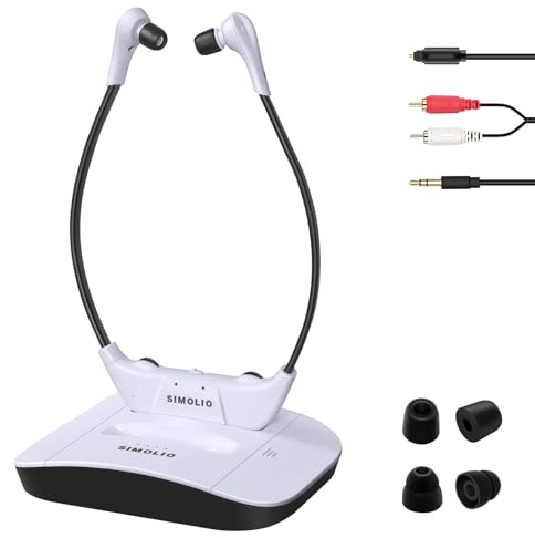 SIMOLIO Digitale Funkkopfhörer für Fernseher Kabellos, Kopfhörer Kabellos für Fernseher für Senioren, 2.4 GHz TV Kopfhörer Drahtlos mit ErsatzAkku & Mikrofon & Ladestation, TV Hörverstärker SM-824D1