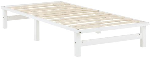 Homestyle4u Holzbett 90x200 Weiß Palettenbett Bettgestell mit Lattenrost Bett Holz Kiefer Tagesbett Futonbett Gästebett