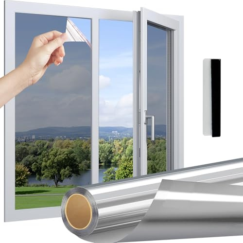Linarun Spiegelfolie Fenster Sichtschutz Fensterfolie Blickdicht von Außen Sichtschutzfolie Sonnenschutzfolie Selbsthaftend Tönungsfolie Wärmeschutzfolie UV Schutzfolie 90x400cm