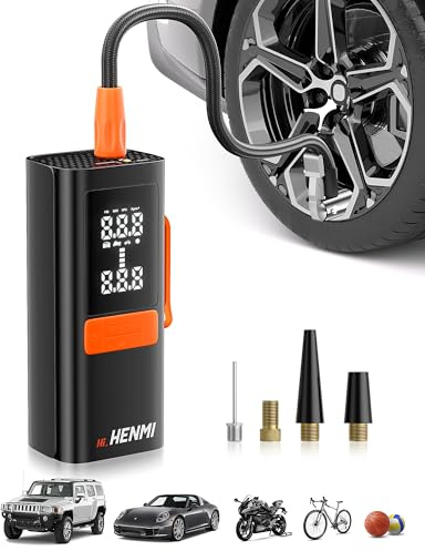 HENMI Elektrische Luftpumpe, Akku Luftpumpe Auto mit alle ventile (10,3-11,7 Bar), 7500-18000 mAh Fahrradpumpe Elektrisch mit Digitalanzeige Manometer für Fahrrad, EBike, Wohnmobil, Bälle