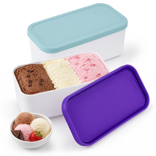 Eisbehälter für Speiseeis 2er-Set 1,5L Eis Aufbewahrungsbehälter Gefrierdosen Hausgemachte Eiscreme Behälter Mit Deckel, Stapelbare Wiederverwendbare Eis-Container für Fruchteis Joghurt Eiscreme