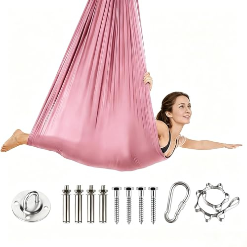 Aerial Yoga Hängematte Set mit Vollständiger Installations Hardware, Erwachsene Aerial Swing Air Fliegen Schaukel Hammock Swing 280x150cm, Ideal für Indoor und Anti-Gravity Übungen