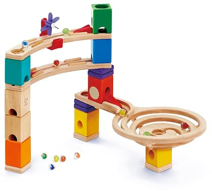 Hape Starter Set Quadrilla Endspurt - Kugelbahn mit 27 Bauteilen aus Holz und 30 Murmeln, Mint-Spielzeug zur Förderung von Logik und Motorik, kreatives Konstruktionsspielzeug, für Kinder ab 4 Jahren