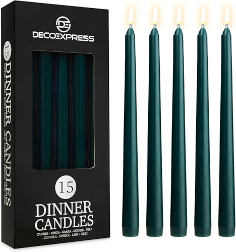 DECO EXPRESS Stabkerzen Set 6er, 10, 15 oder 50er, Lange Brenndauer bis zu 8 Std, Geruchslos(Grün, 15-er Set)