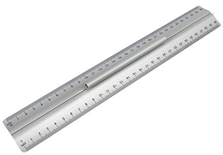 WEDO 525235 Lineal aus Aluminium 30 cm mit Griff für Rechts- und Linkshänder mit rutschsicherer Gummieinlage, Silber