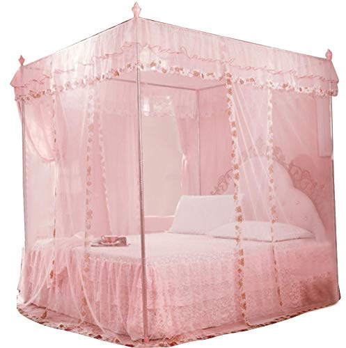 TOPINCN Luxury Princess Moskitonetz Baldachin mit Öffnungen auf 3 Seiten Bettvorhang für Kingsize-Betten 120 * 200 * 200 Rose
