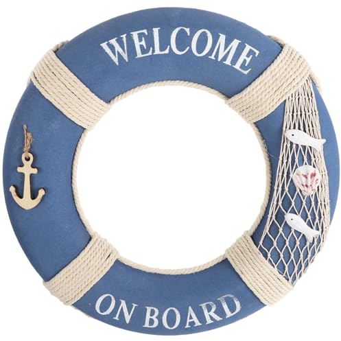 PRETYZOOM 50cm Deko Rettungsring Schaumstoff Vintage Retro Schwimmkreis Welcome on Board Reifen Dekoration Deko zum Aufhängen für Bar Fenster Hintergrund Wanddeko
