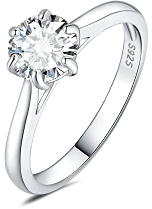 JewelryPalace 6.5mm 1ct Rund Zirkonia Solitär Promise Ring Damen, Braut Schmuck Set, Verlobungsring Damenring Ringe Silber 925 mit Stein für Frauen, Simulierte Diamant Jubiläum Eheringe Silberringe 53