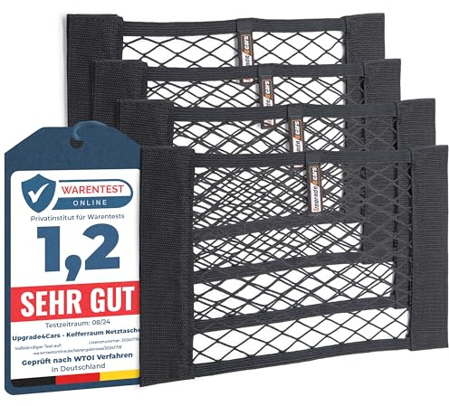Upgrade4cars Kofferraum Netztasche Klett 4 Netze 40 x 25 cm Universal | Auto Organizer Netz | elastisch & dehnbar | Kfz Aufbewahrungsnetz | Unkomplizierte & Schnelle Montage
