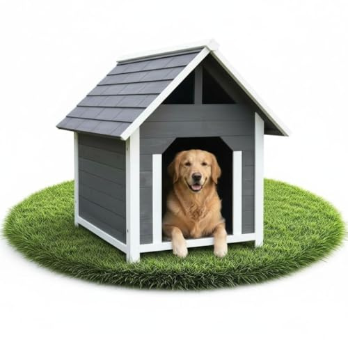 Mucola Wetterfeste XXL Hundehütte aus Holz | 75x115x95 cm Blockhaus Hundehäuschen | Für mittelgroße Hunde | Großes Eingang 34x44 cm, erhöhte 7 cm Füße | Outdoor Hundehaus Garten