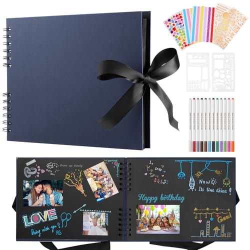 DazSpirit Fotoalbum Zum Selbstgestalten 80 Schwarze Seiten Scrapbook Fotoalbum, DIY Erinnerungen Fotoalben Groß Fotoalbum Für Kinder Baby, Fotoalben Für Hochzeit,Abschluss, Geburtstags,Hochzeitstags